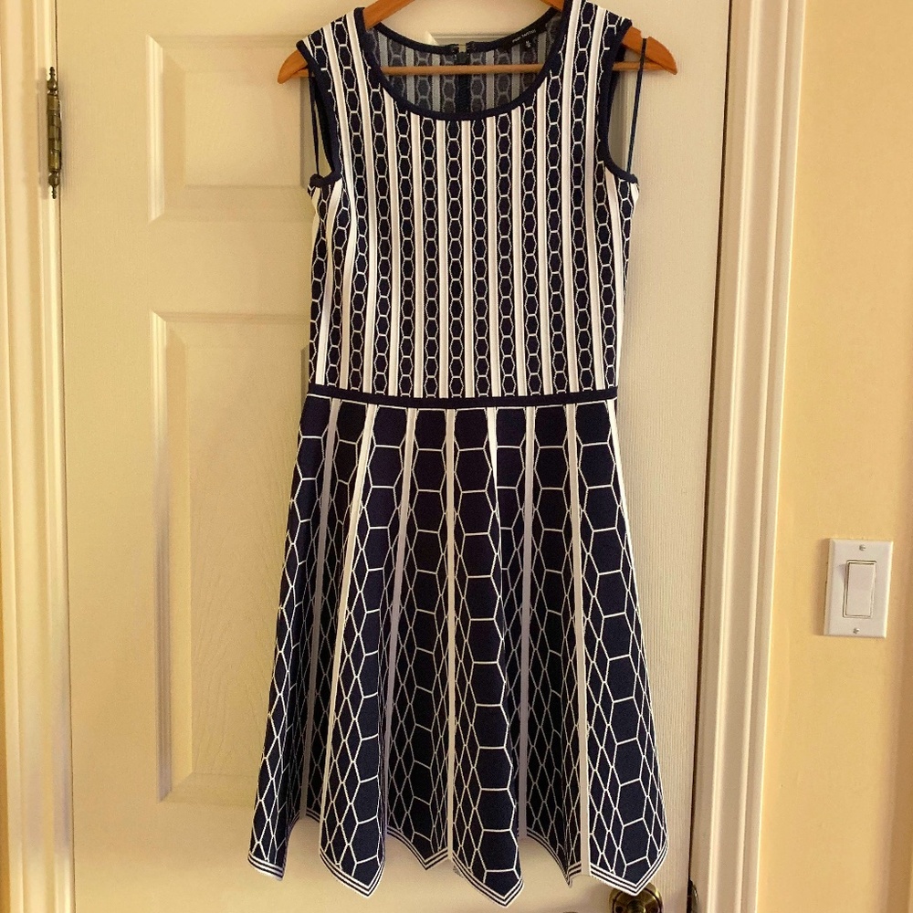 Like New Pink Tartan Beautiful Fit and Flair Dress size M Blue and White